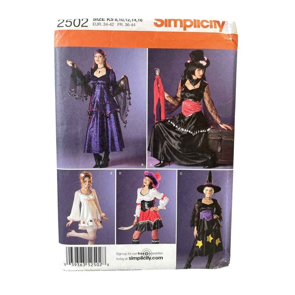 Simplicity 2502 Misses Costumes Witch‎ Pirate Renaissance Fantasy K5 8-16